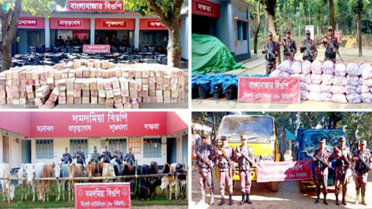 সিলেট সীমান্তে দু’দিনে ৫ কোটি টাকার চোরাই পণ্য জব্দ