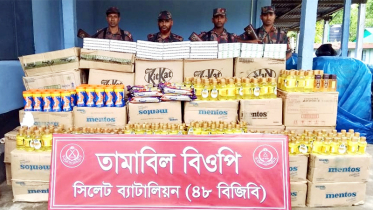 সিলেট সীমান্তে অর্ধকোটি টাকার চোরাই পণ্য জব্দ
