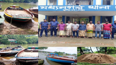 মধ্যনগরে পুলিশের অভিযানে বালু বোঝাই ৪ নৌকা জব্দ, আটক ৭